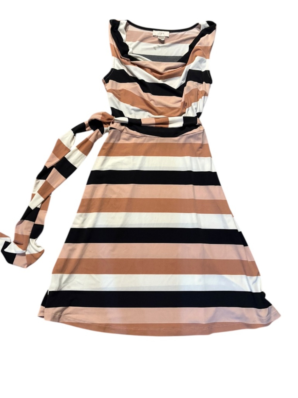 Loft by Ann Taylor pink tan black striped dress